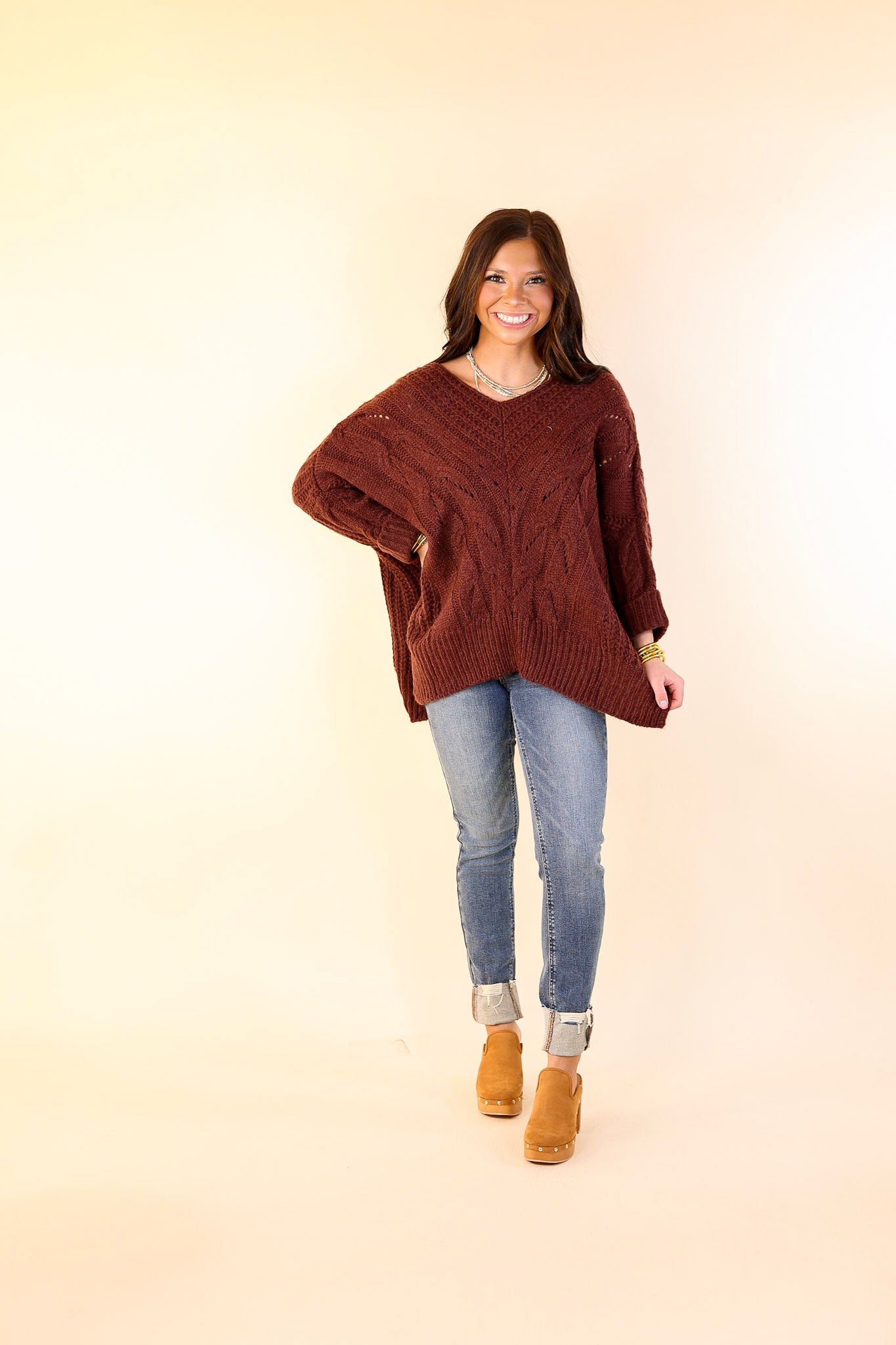 Crisp Morning Air Oversized Dolman 3/4 Sleeve Sweater in Maroon