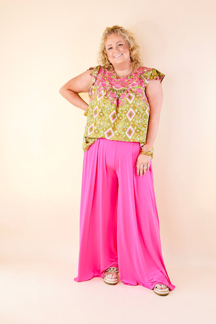 Serene Splendor Aztec Print Top with Pink Floral Embroidery in Green - Giddy Up Glamour Boutique