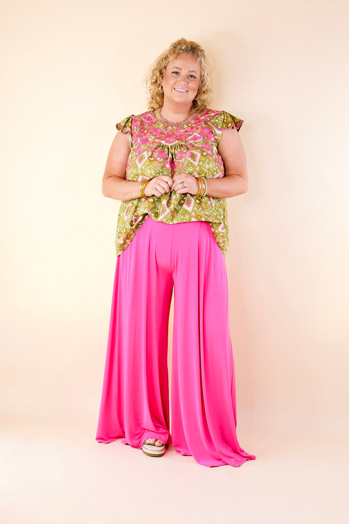 Serene Splendor Aztec Print Top with Pink Floral Embroidery in Green - Giddy Up Glamour Boutique