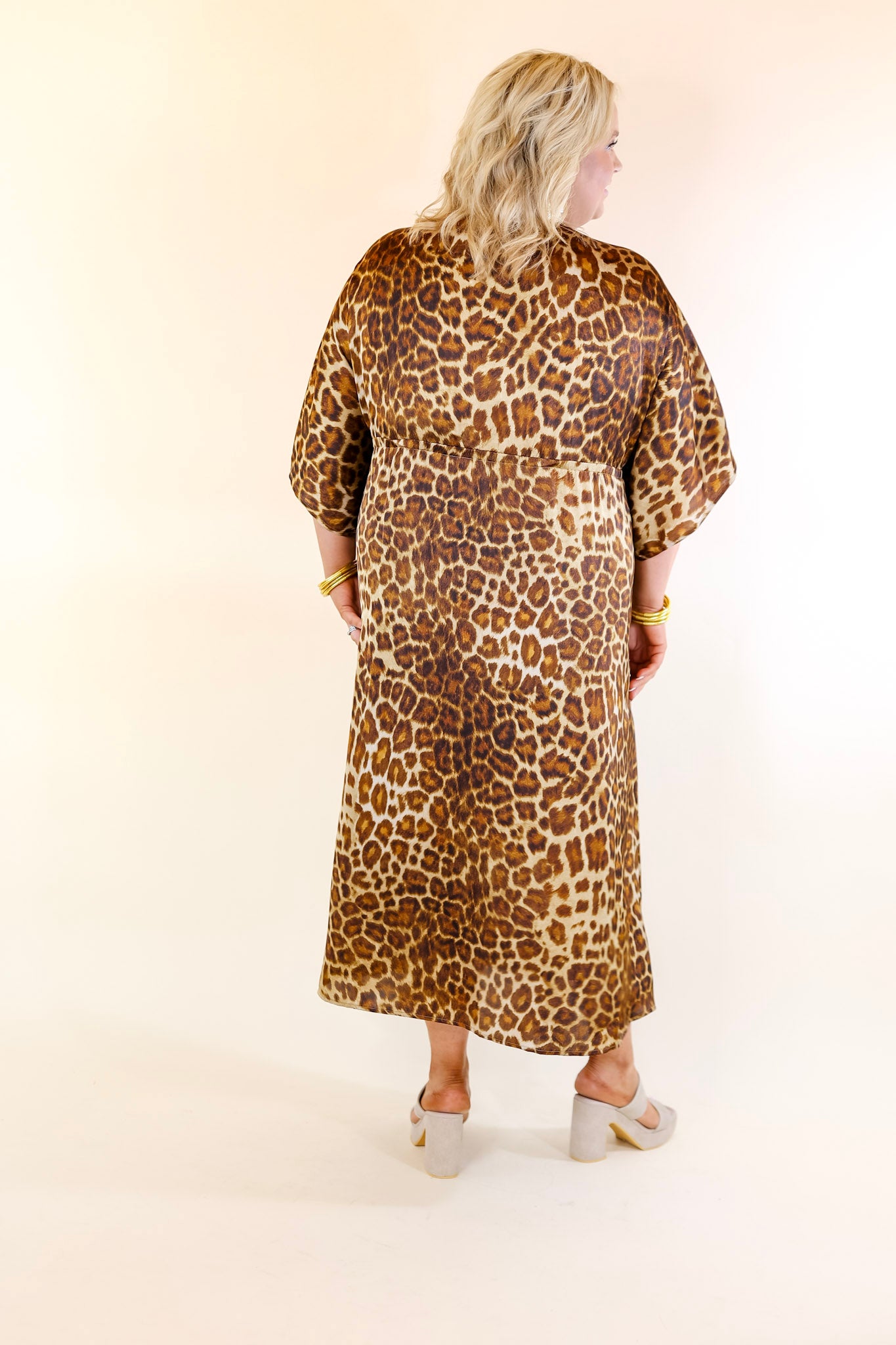 Take My Breath Away Front Knot Leopard Print Midi Dress in Brown