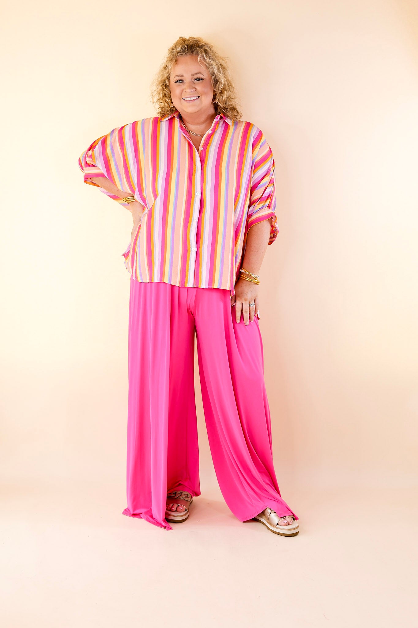 Plus Size | Urban Wonders Wide Leg Pants in Magenta Pink - Giddy Up Glamour Boutique