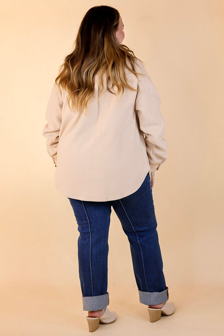 Last Chance Size 1XL. 2XL, 3XL | Hollywood Hike Button Up Fleece Jacket with Pockets in Cream