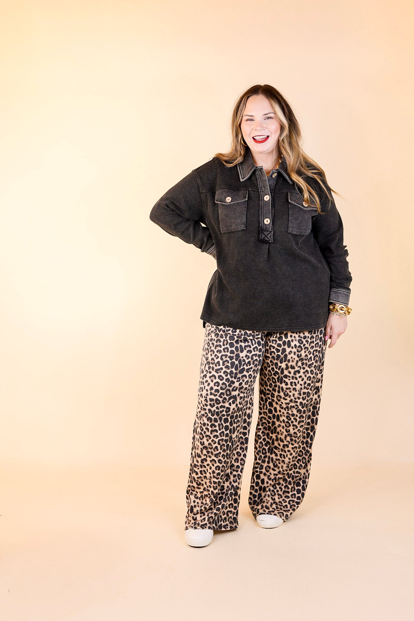 Let's Stay Home Wide Leg Lounge Pants with Pockets in Leopard