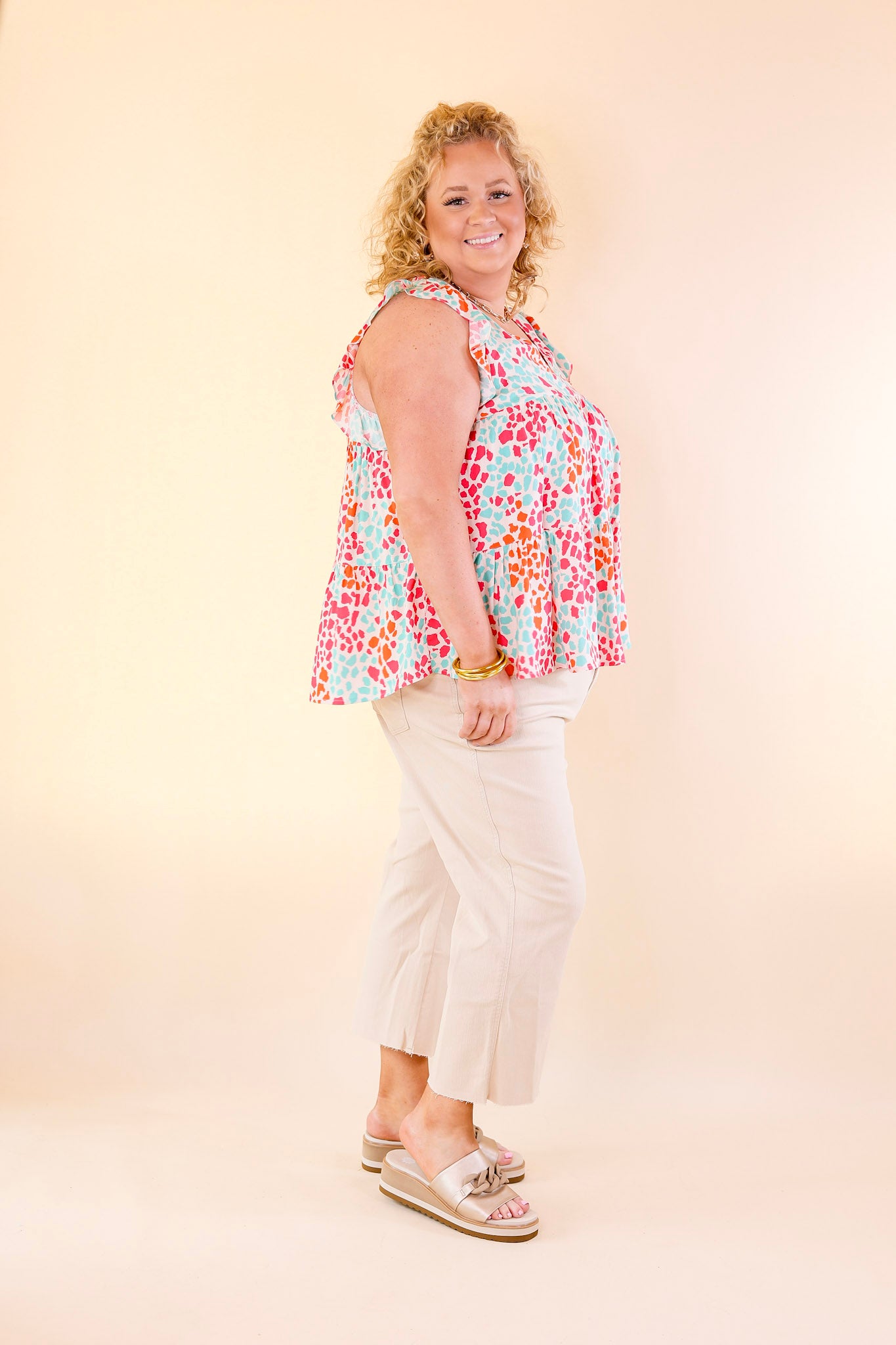 Inspiring Sights Dotted V Neck Top with Ruffle Cap Sleeves in White - Giddy Up Glamour Boutique