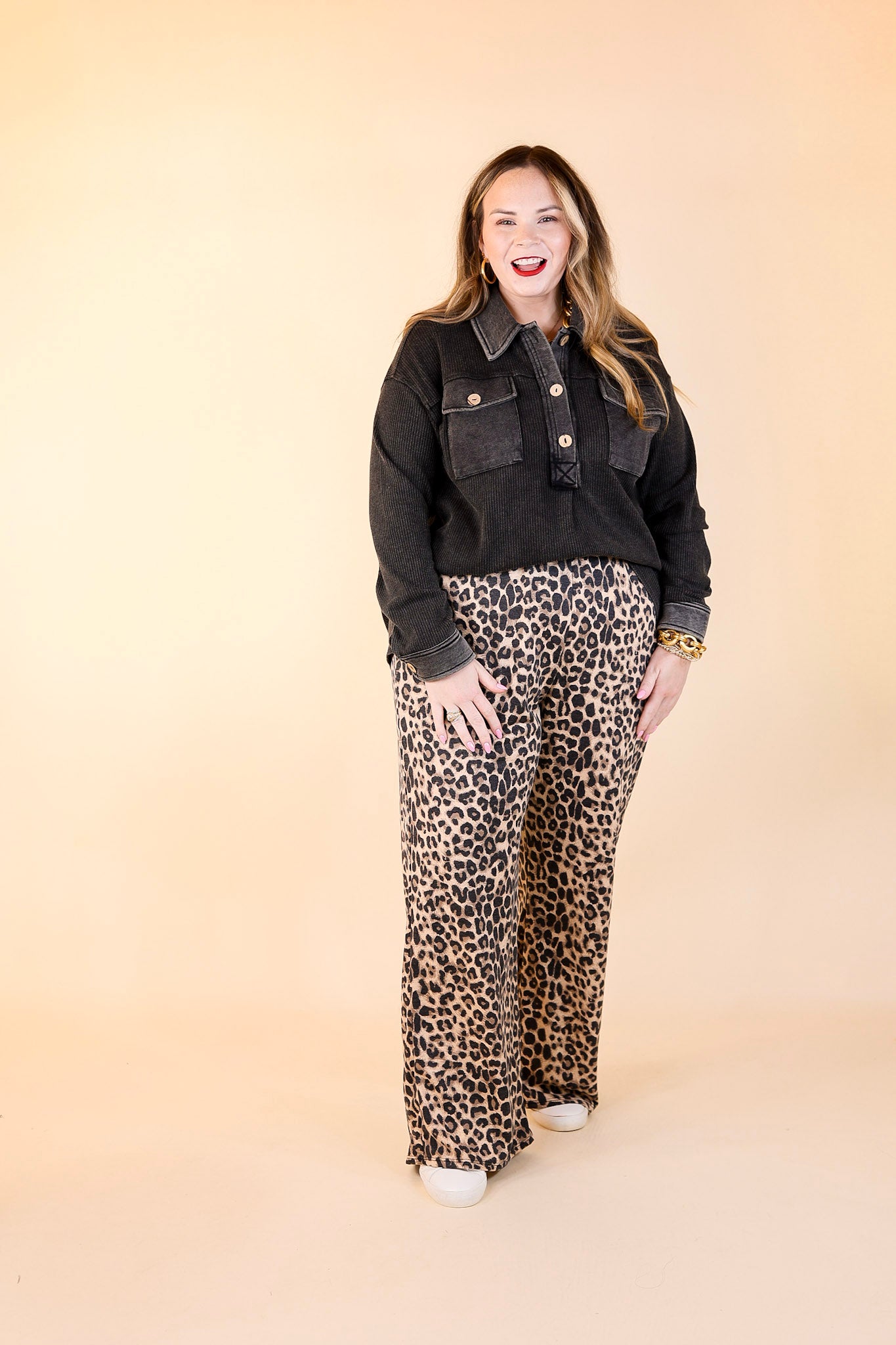 Let's Stay Home Wide Leg Lounge Pants with Pockets in Leopard