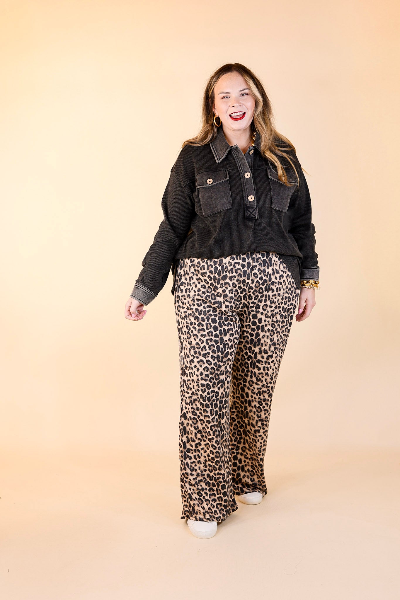 Let's Stay Home Wide Leg Lounge Pants with Pockets in Leopard