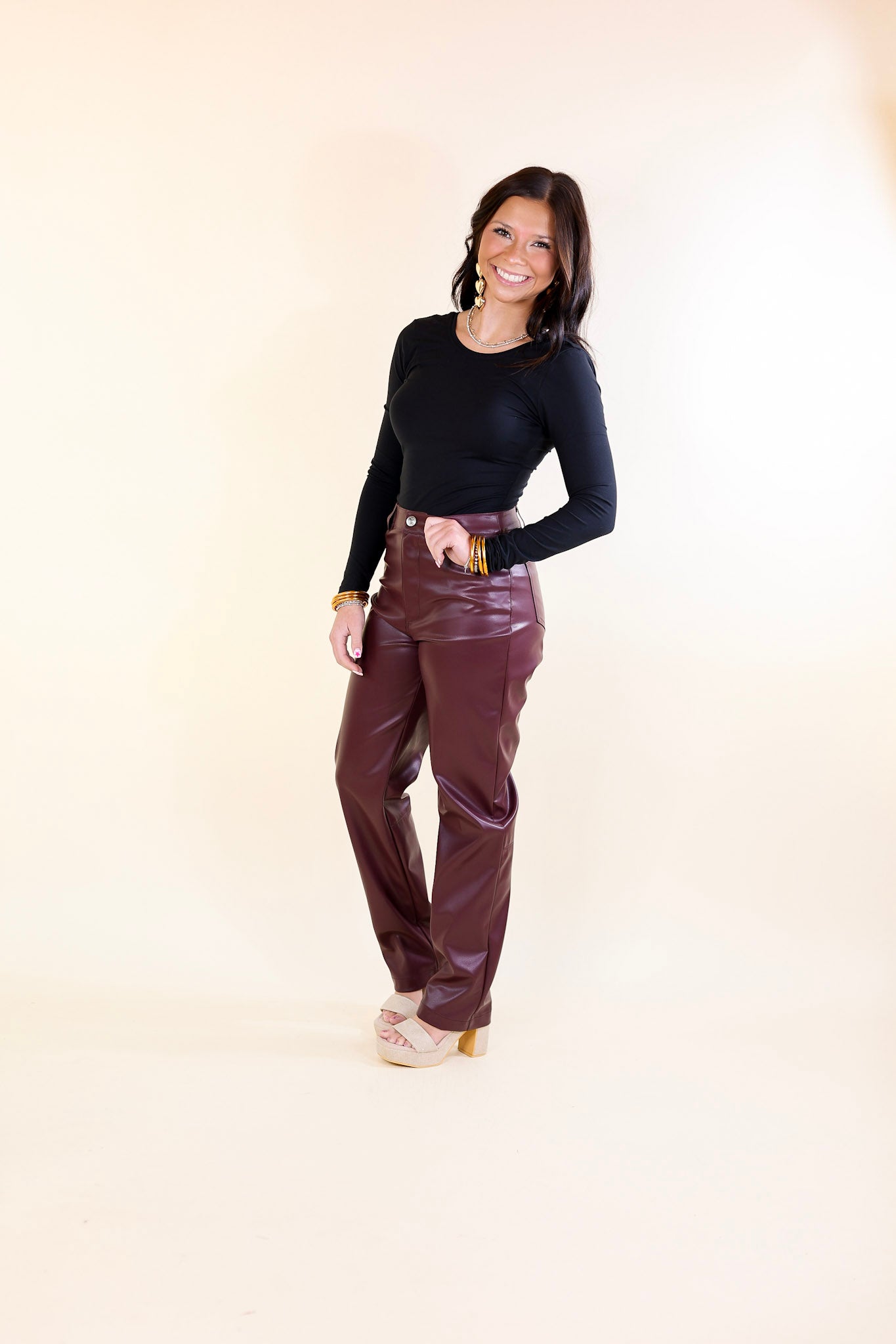 BuddyLove | Gomez Vegan Leather Pants in Wine