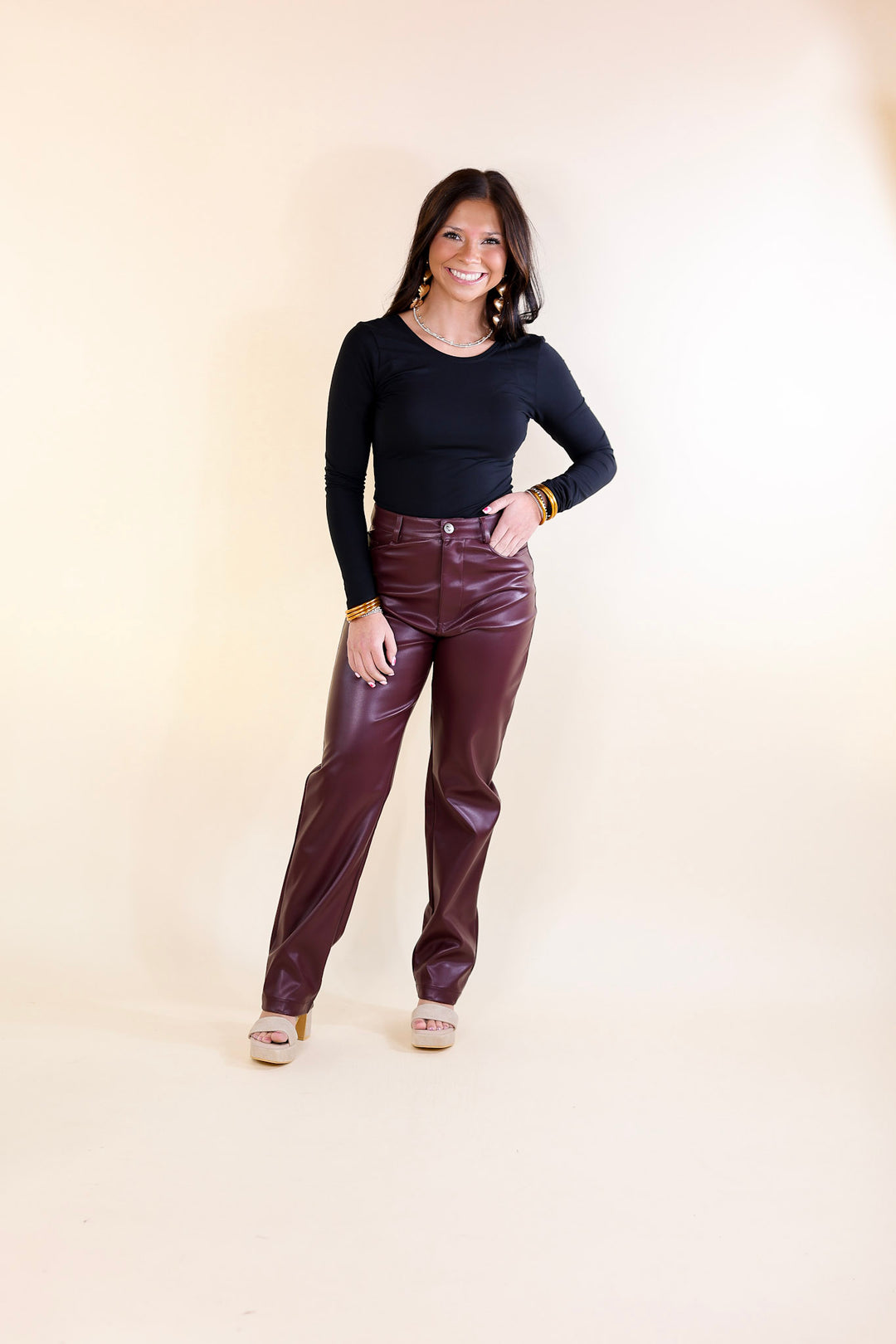 BuddyLove | Gomez Vegan Leather Pants in Wine (Maroon)