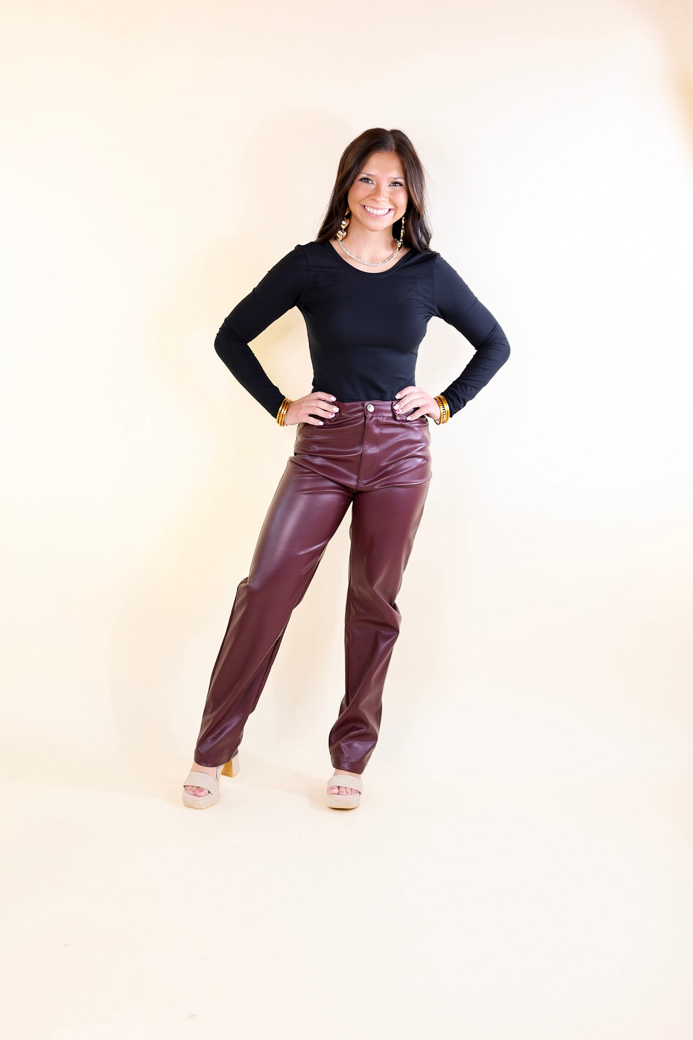 BuddyLove | Gomez Vegan Leather Pants in Wine (Maroon)