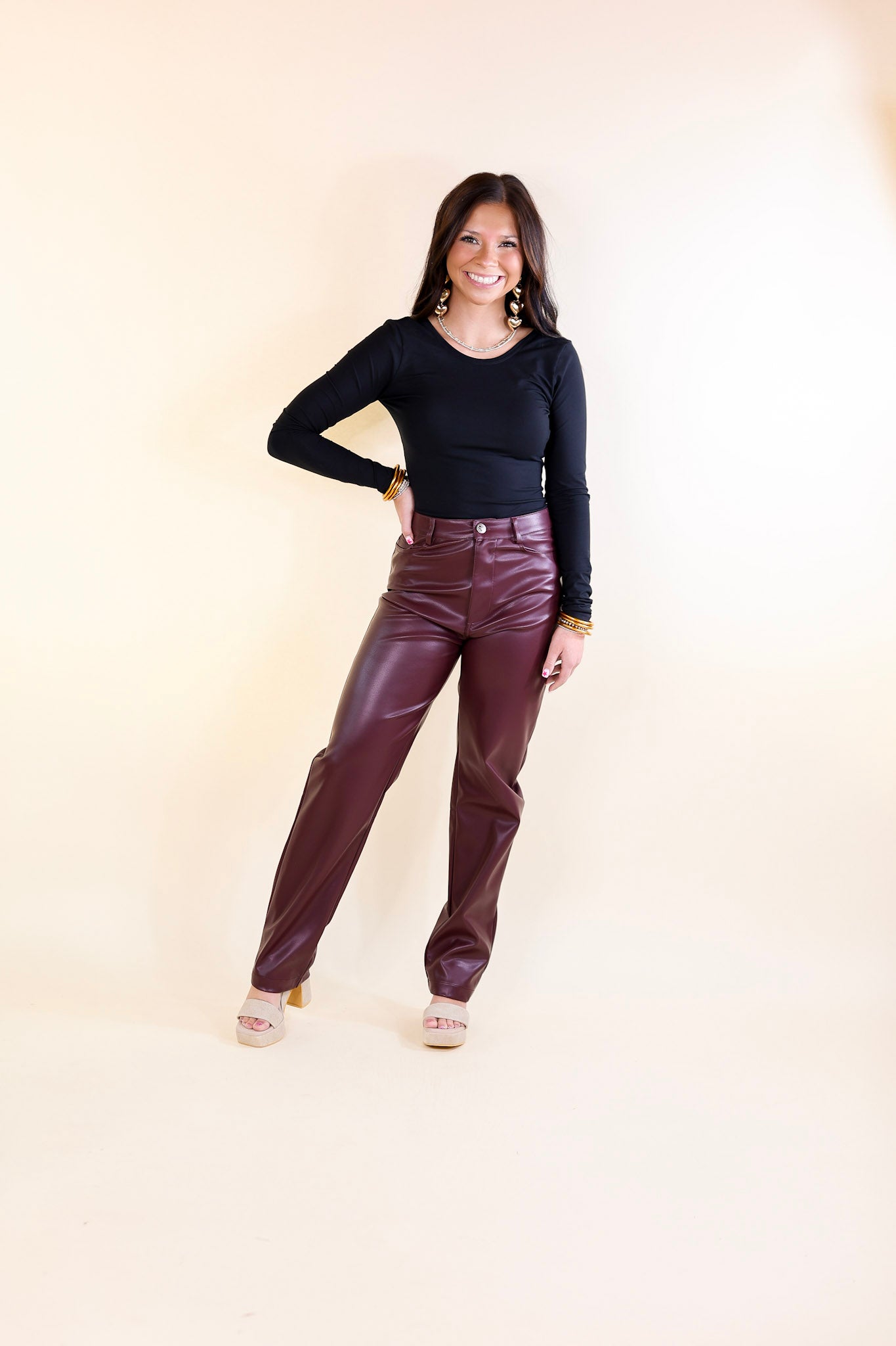 BuddyLove | Gomez Vegan Leather Pants in Wine (Maroon)