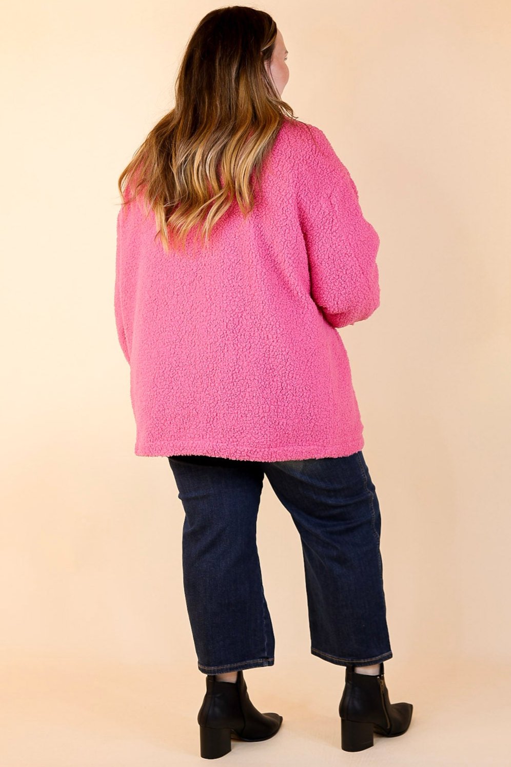 Plush Comfort Button Up Sherpa Shacket in Hot Pink