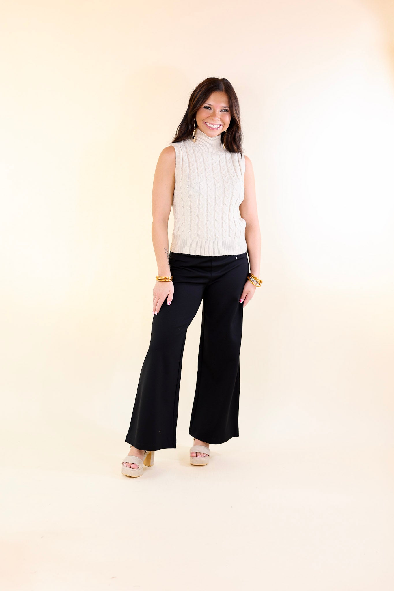 Confident Stride Cropped Wide Leg Pant in Black