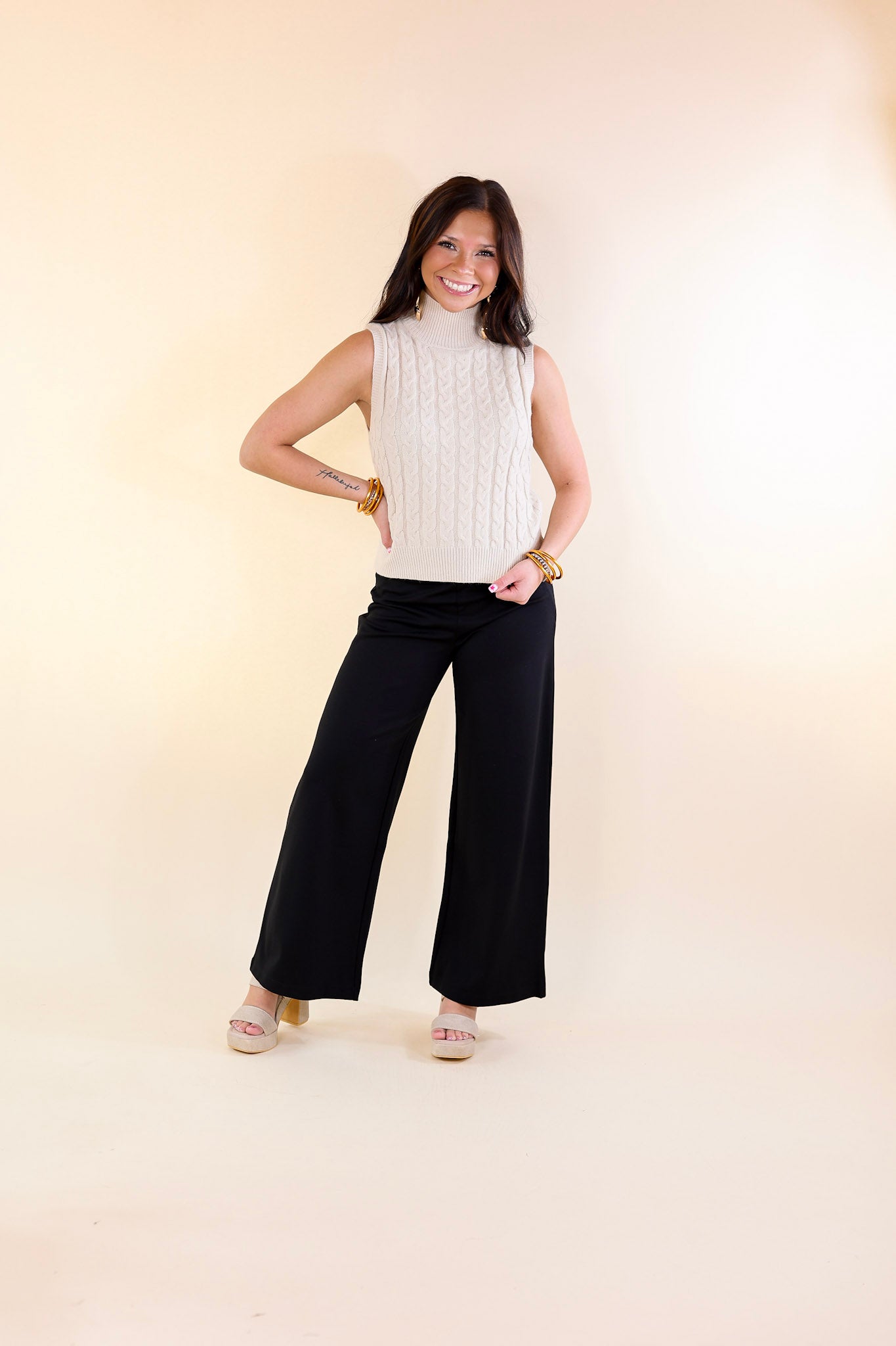 Confident Stride Cropped Wide Leg Pant in Black