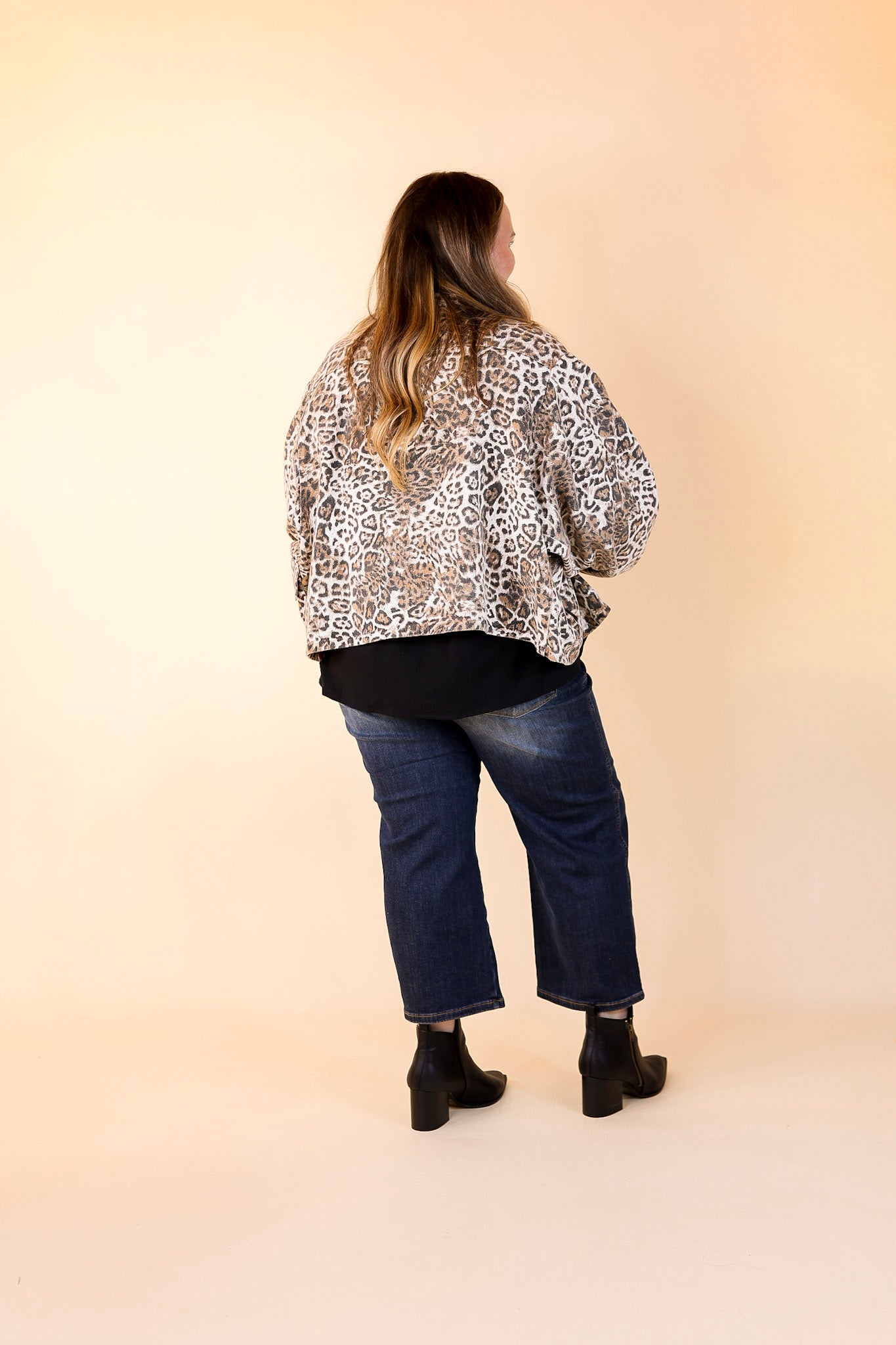 Drippin' in Finesse Over Sized Crop Denim Jacket in Leopard