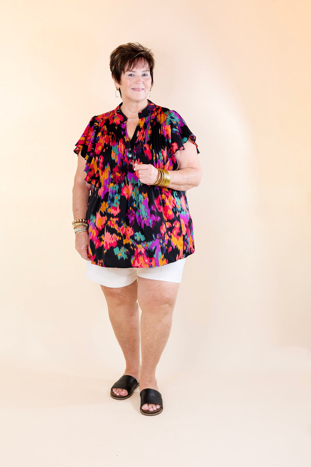 Last Chance Size Small and Medium | Endless Charisma Short Sleeve Blouse in Black