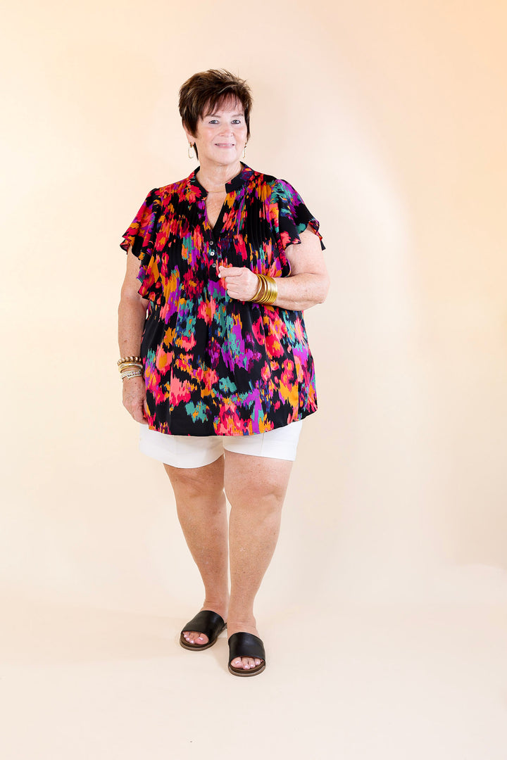 Last Chance Size Small and Medium | Endless Charisma Short Sleeve Blouse in Black