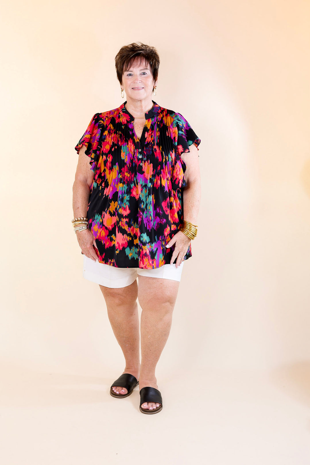 Last Chance Size Small and Medium | Endless Charisma Short Sleeve Blouse in Black