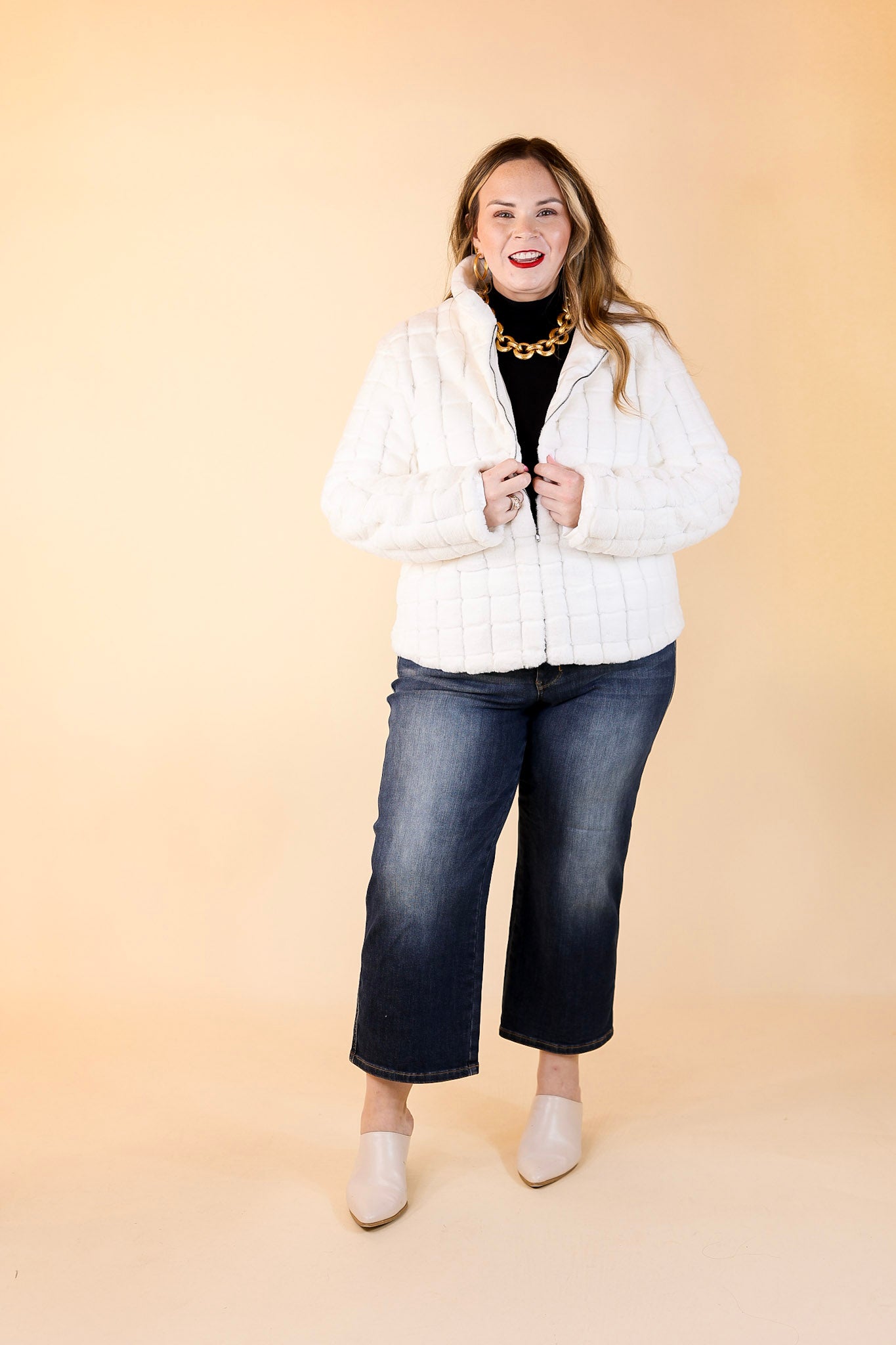 At The Top Quilted Faux Fur Jacket in Ivory