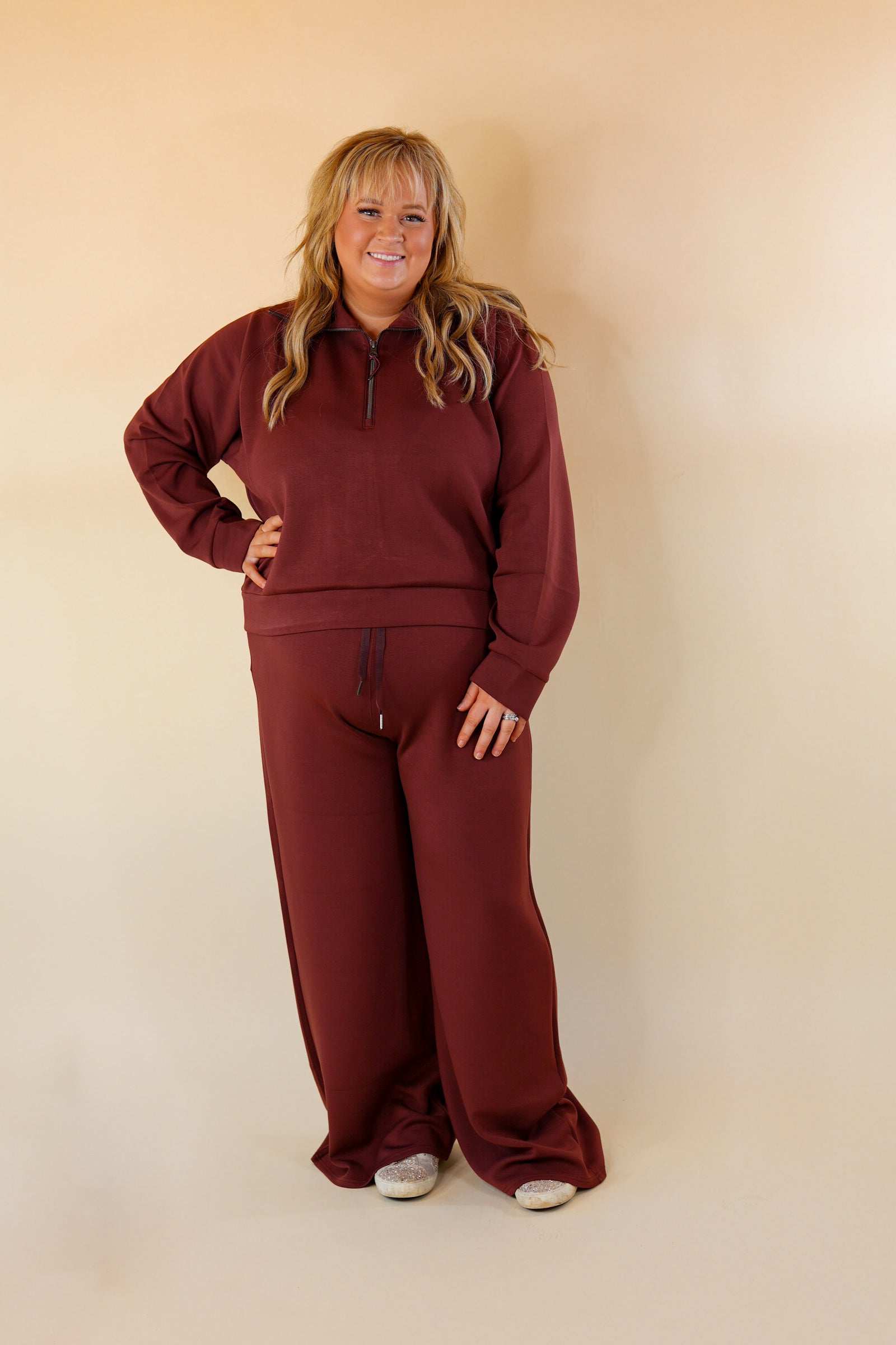 SPANX | AirEssentials Wide Leg Sweatpants in Maroon - Giddy Up Glamour Boutique