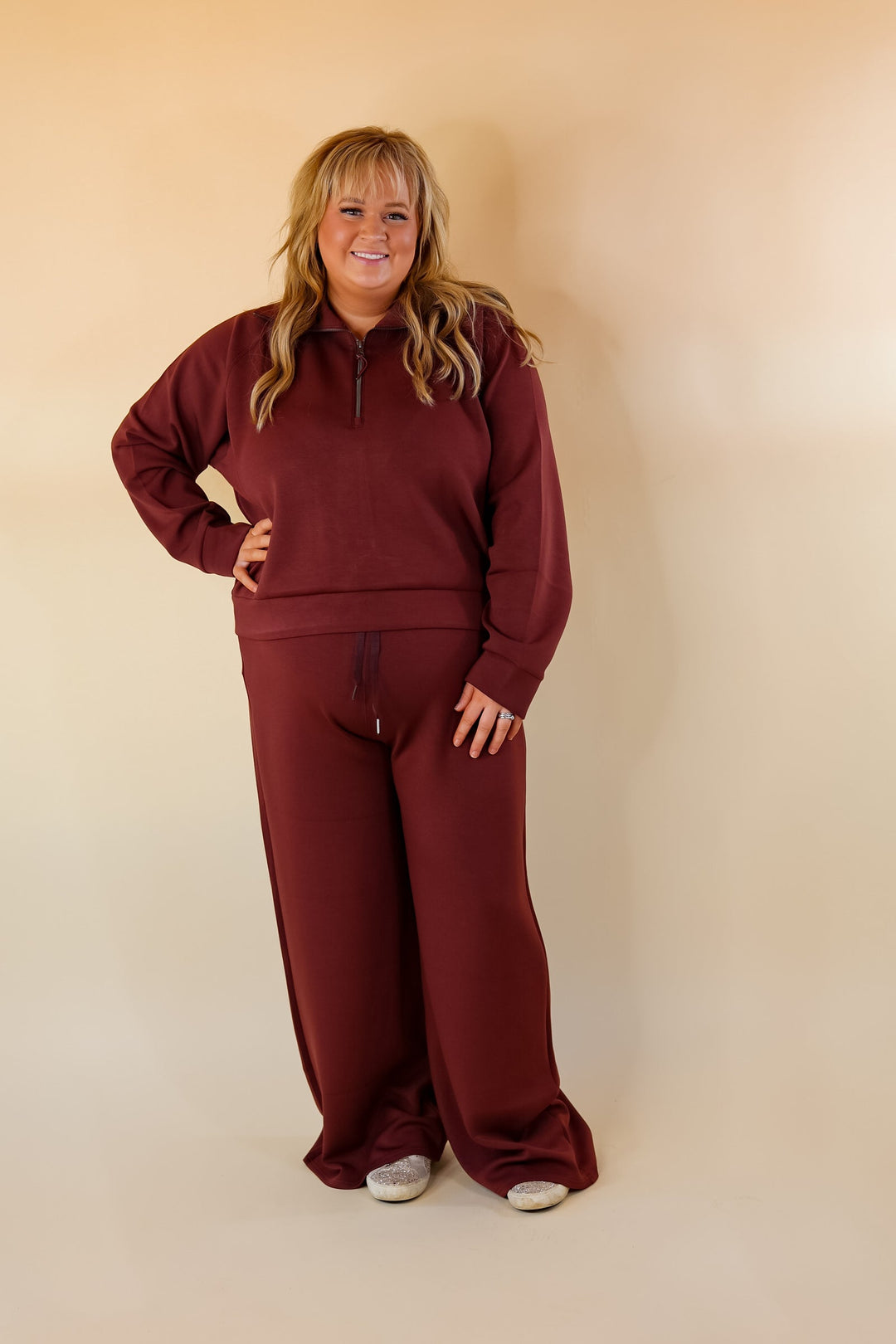 SPANX | AirEssentials Half Zip Sweatshirt in Maroon - Giddy Up Glamour Boutique