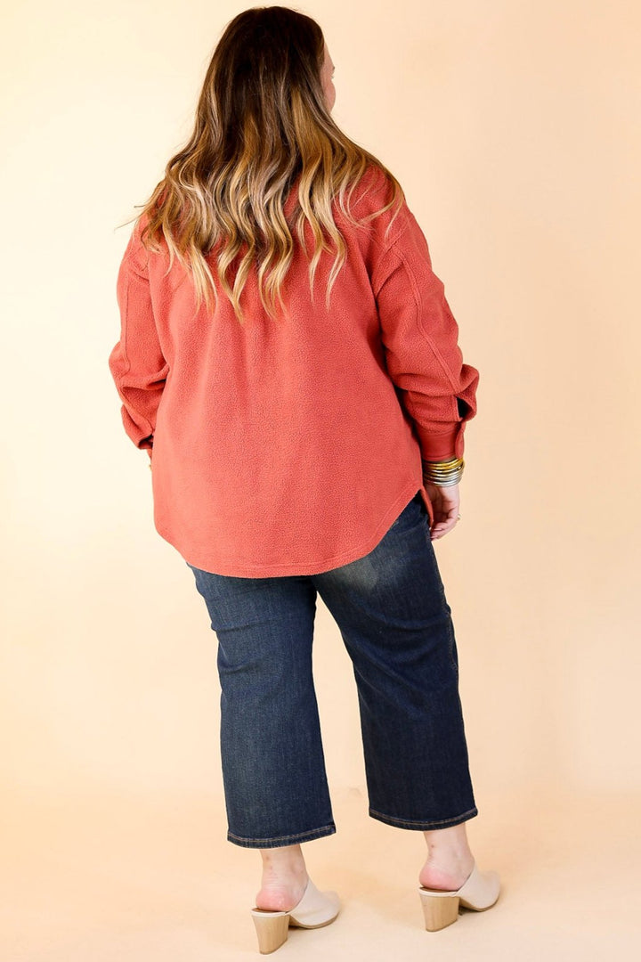 Last Chance Size Small, Medium, Large | Hollywood Hike Button Up Fleece Jacket with Pockets in Clay Red