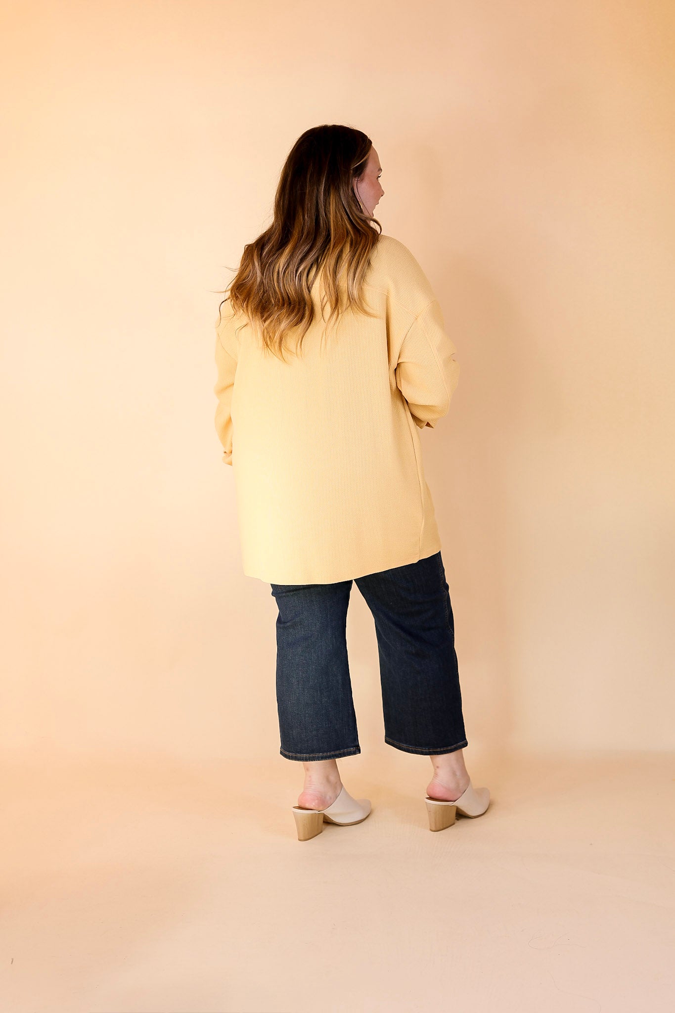 Say Less Button Up Knit Shacket in Straw Yellow