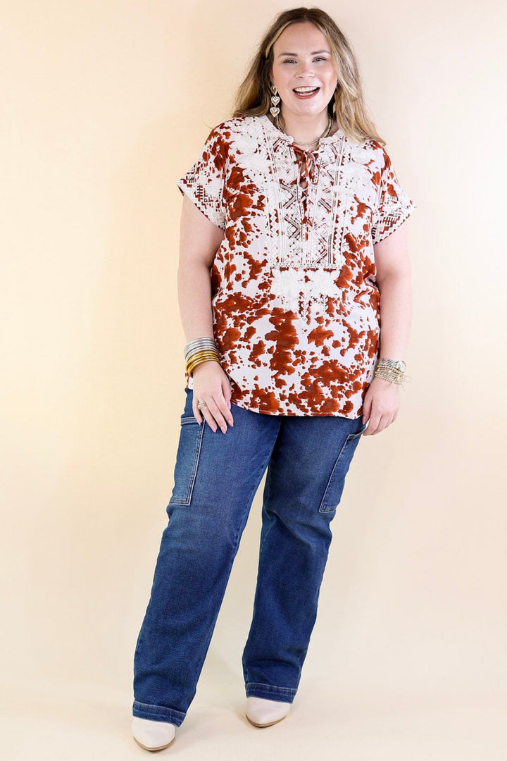 Hear The Applause Embroidered Top in White and Rust Orange