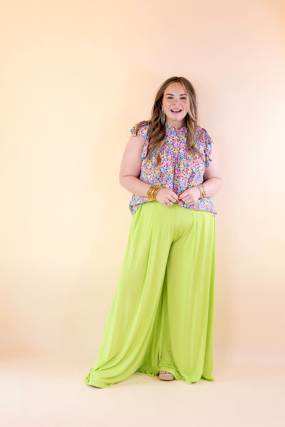 Fun Memories Floral Ruched Front Top with Ruffle Cap Sleeves in Blue Mix - Giddy Up Glamour Boutique