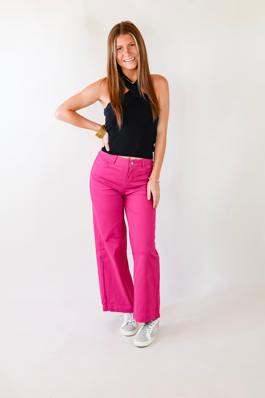 Talk To Me Crossed Strap Top in Black - Giddy Up Glamour Boutique