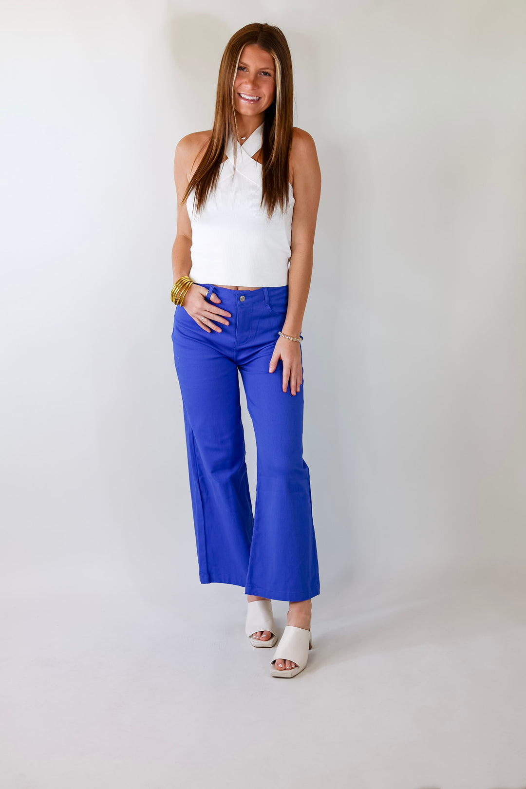 Talk To Me Crossed Strap Top in Off White - Giddy Up Glamour Boutique