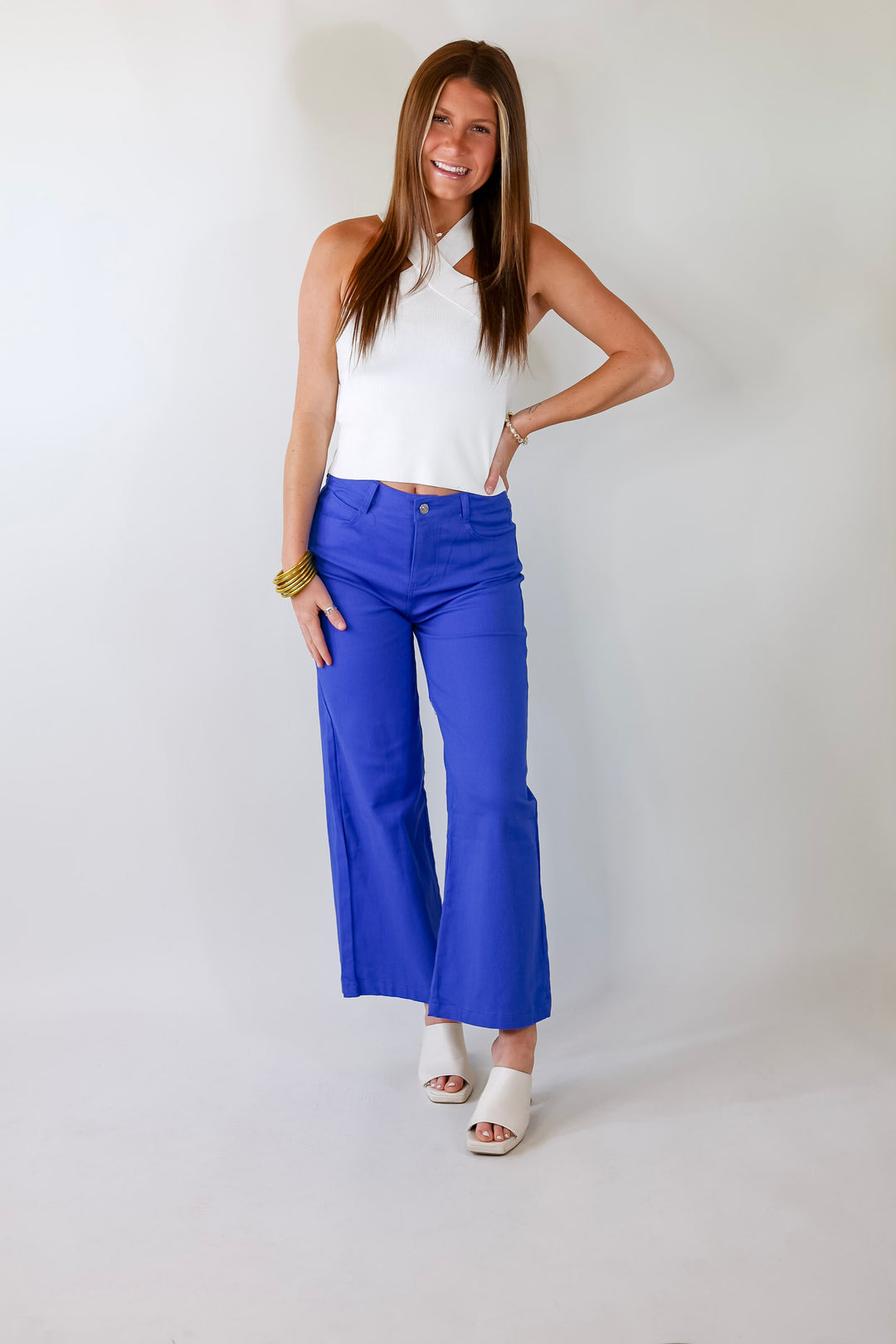 Talk To Me Crossed Strap Top in Off White - Giddy Up Glamour Boutique