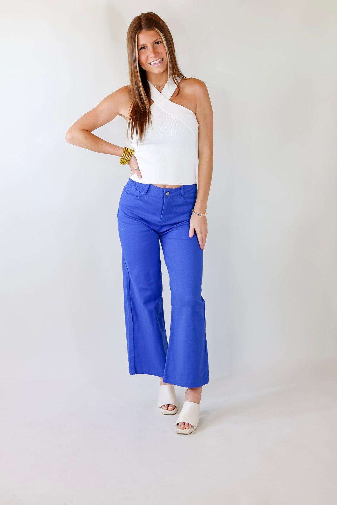 Talk To Me Crossed Strap Top in Off White - Giddy Up Glamour Boutique