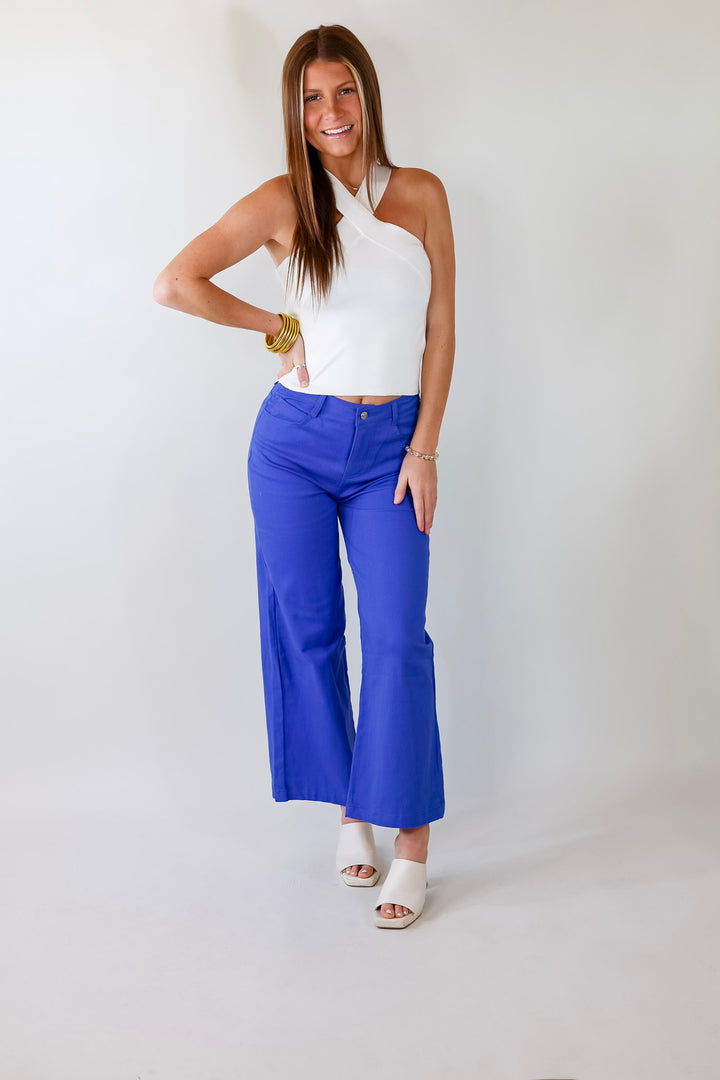 Talk To Me Crossed Strap Top in Off White - Giddy Up Glamour Boutique