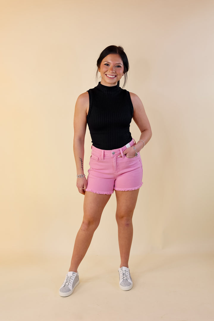 Judy Blue | Sunlight Spectrum Garment Dyed Fray Hem Shorts in Light Pink Wash - Giddy Up Glamour Boutique
