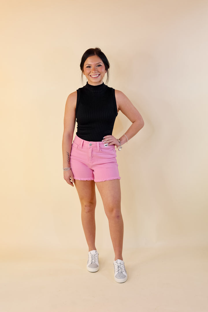 Judy Blue | Sunlight Spectrum Garment Dyed Fray Hem Shorts in Light Pink Wash - Giddy Up Glamour Boutique