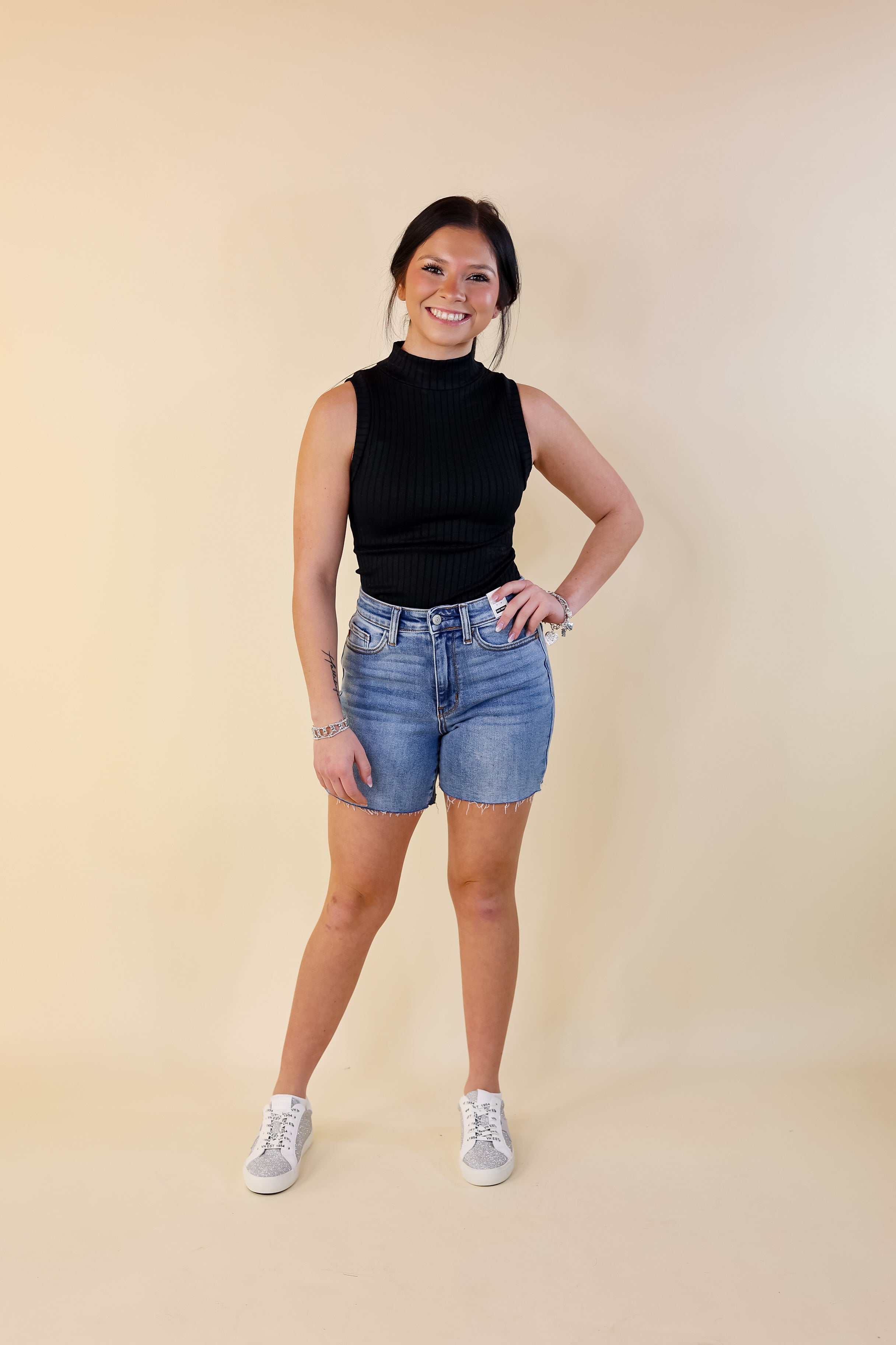 Judy Blue | Street Style Mid Thigh Shorts in Light Wash - Giddy Up Glamour Boutique