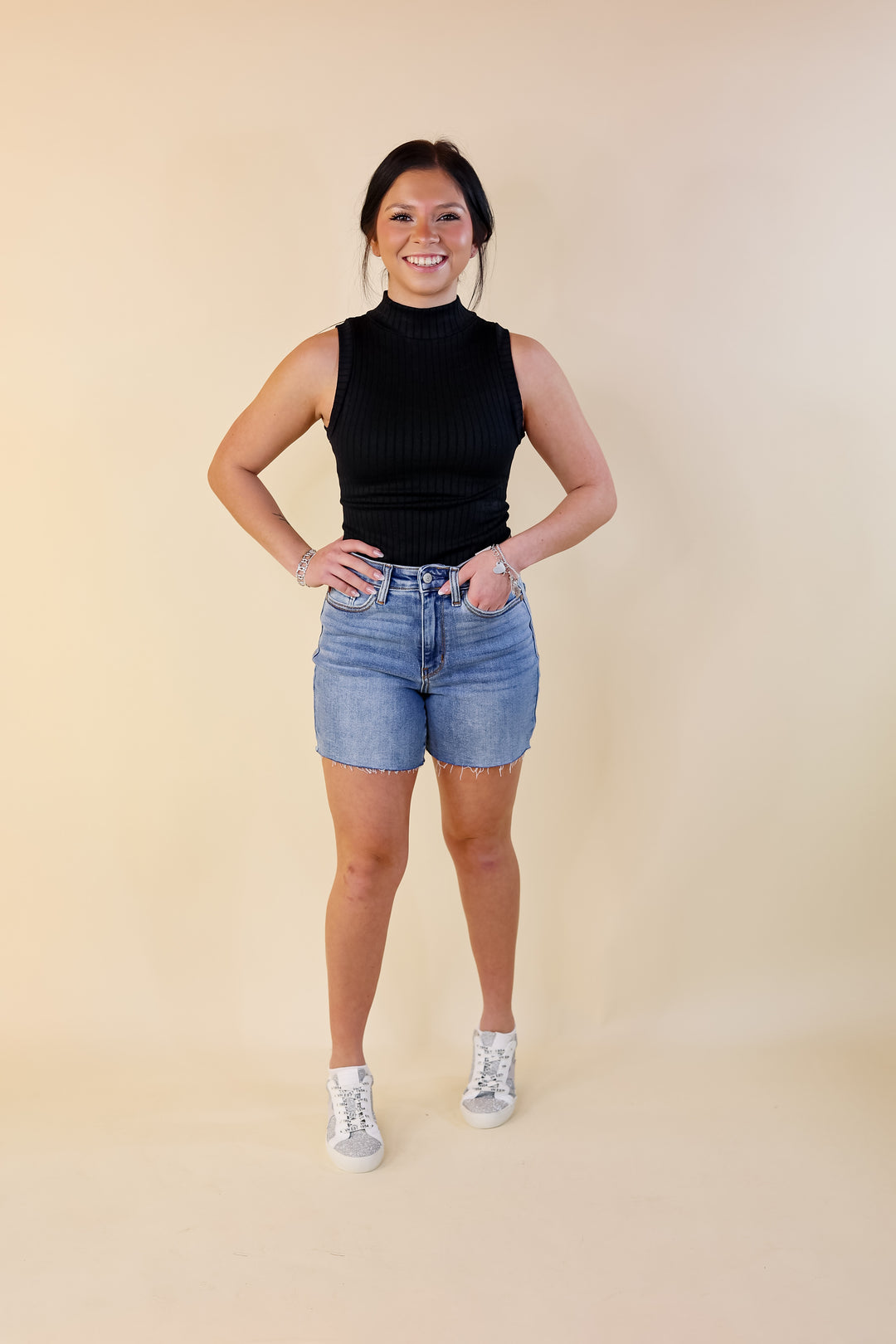 Judy Blue | Street Style Mid Thigh Shorts in Light Wash - Giddy Up Glamour Boutique