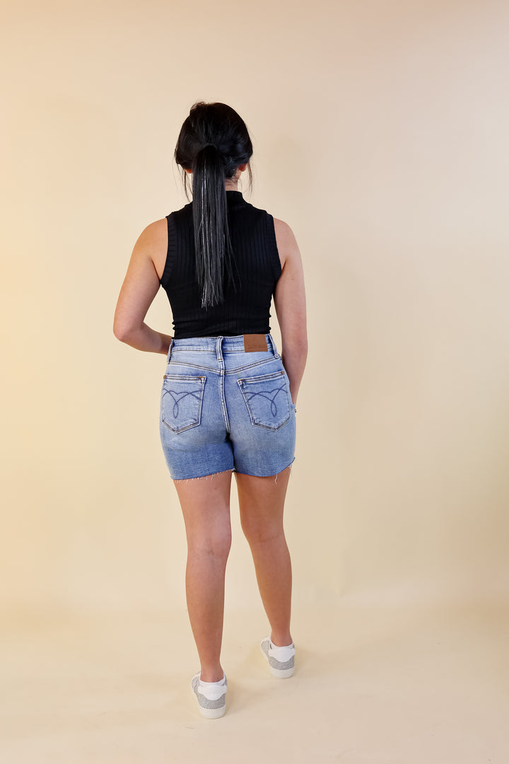 Judy Blue | Street Style Mid Thigh Shorts in Light Wash - Giddy Up Glamour Boutique
