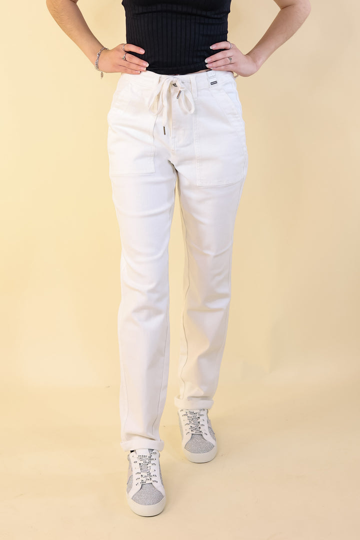 Judy Blue | Keep It A Secret Relaxed Pull on Jean Joggers with Cuffed Hem in White Wash - Giddy Up Glamour Boutique