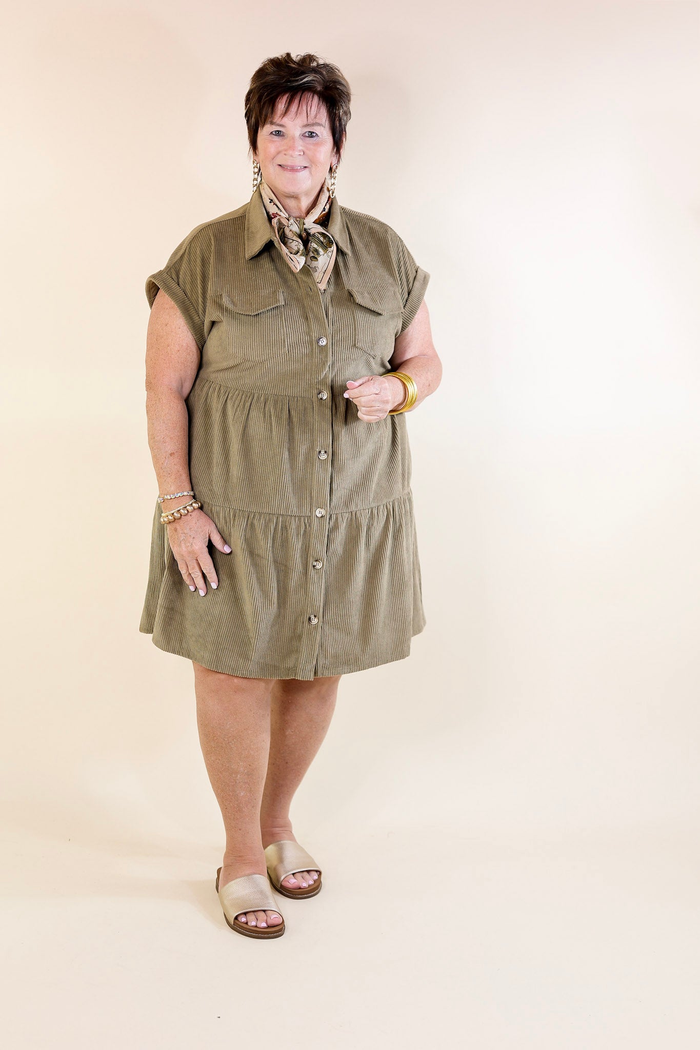 Latest Obsession Button Up Corduroy Dress in Olive Green