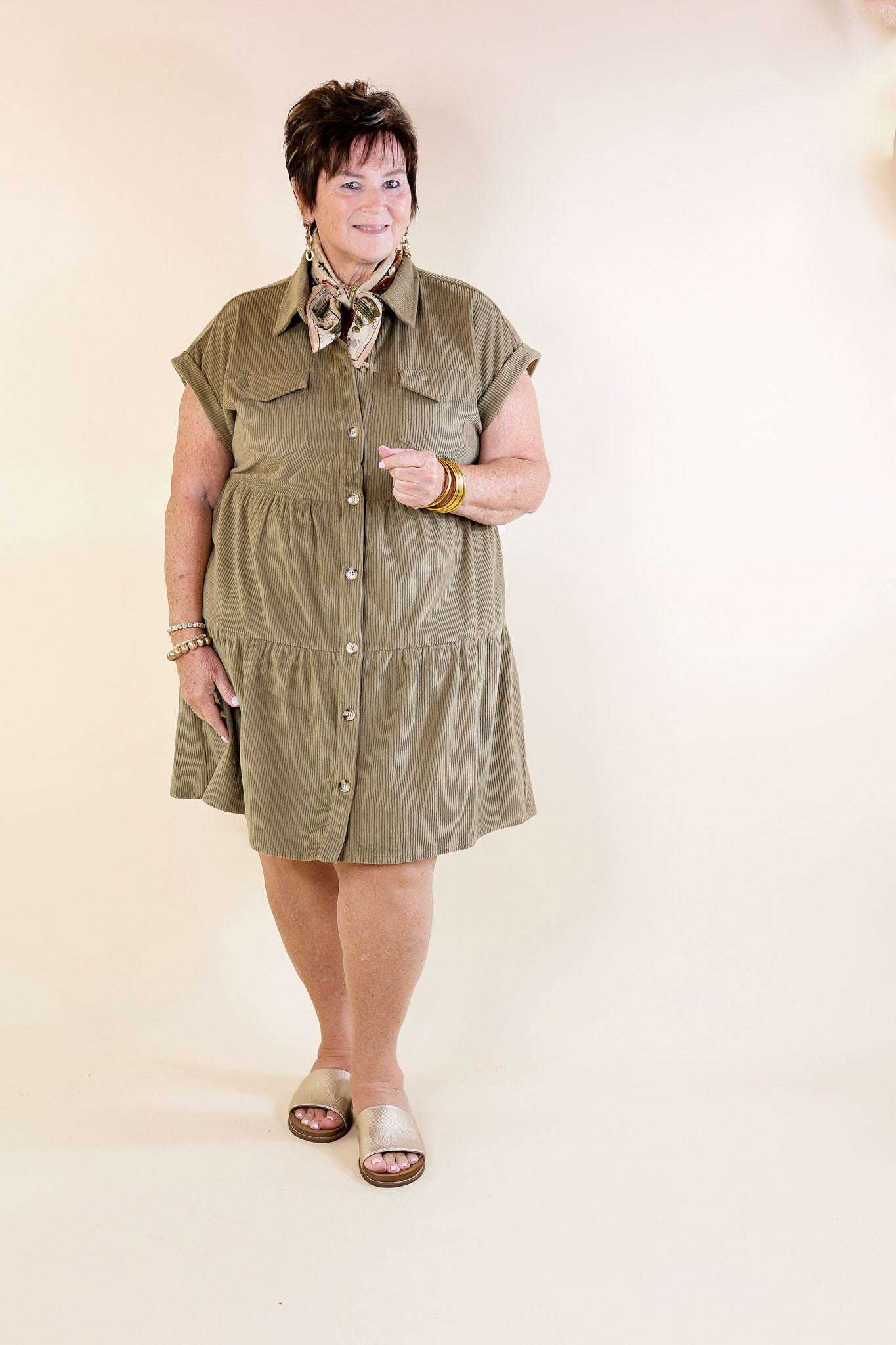 Latest Obsession Button Up Corduroy Dress in Olive Green