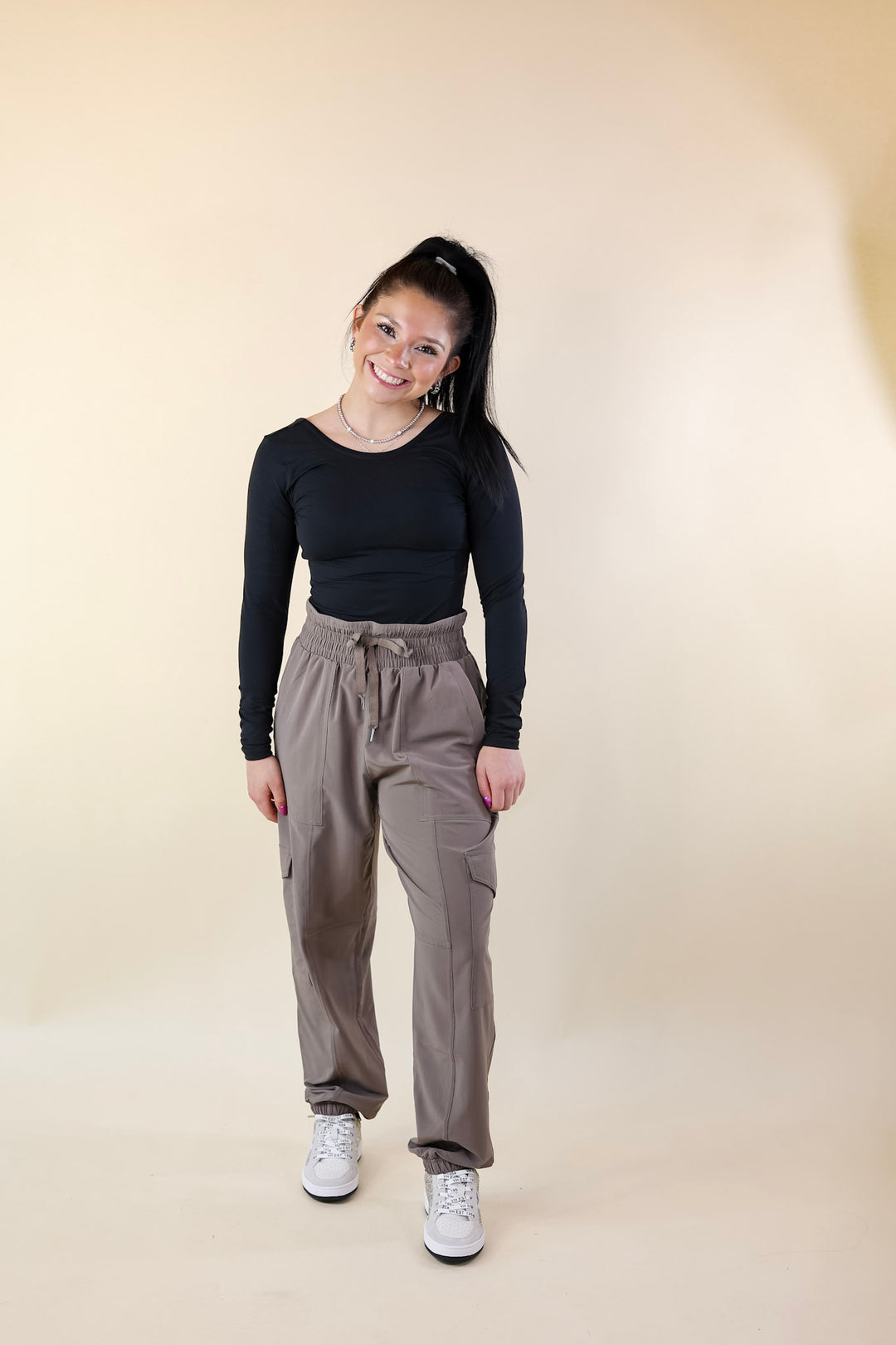 SPANX | Casual Fridays Cargo Jogger in Smoke (Brown) - Giddy Up Glamour Boutique