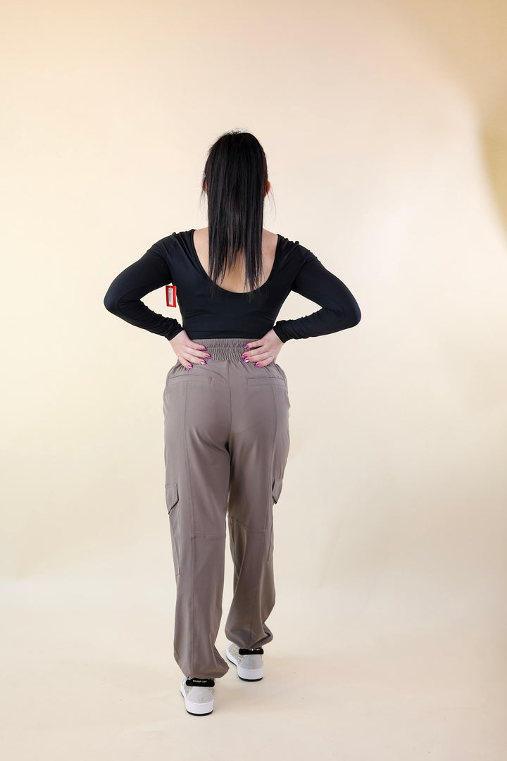 SPANX | Casual Fridays Cargo Jogger in Smoke (Brown) - Giddy Up Glamour Boutique
