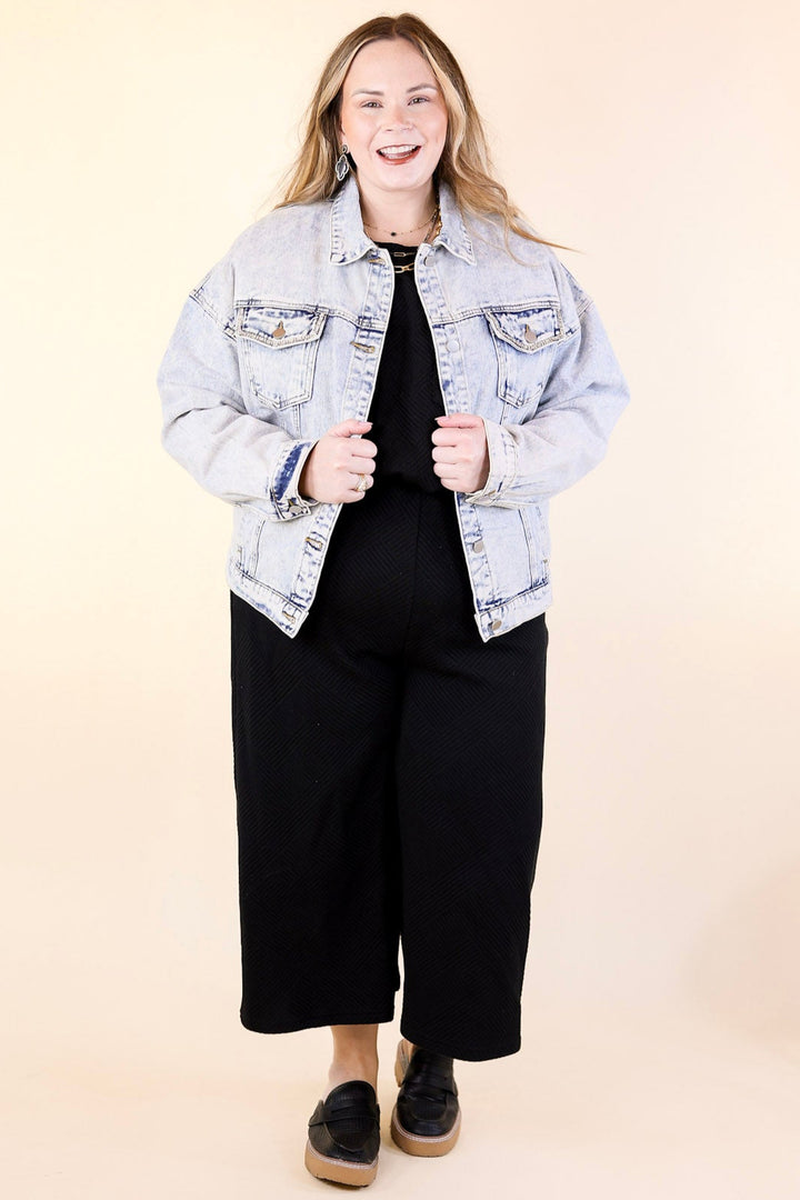 Take A Minute Crystal Front Pocket Denim Jacket in Light Wash