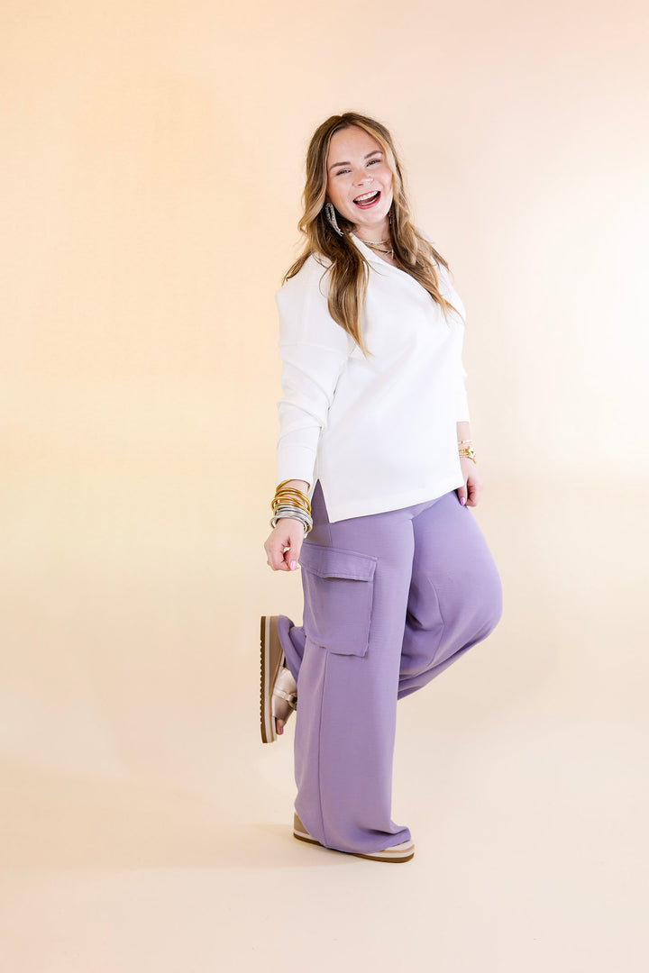 Sunday Stroll Wide Leg Cargo Pant in Lilac Purple - Giddy Up Glamour Boutique