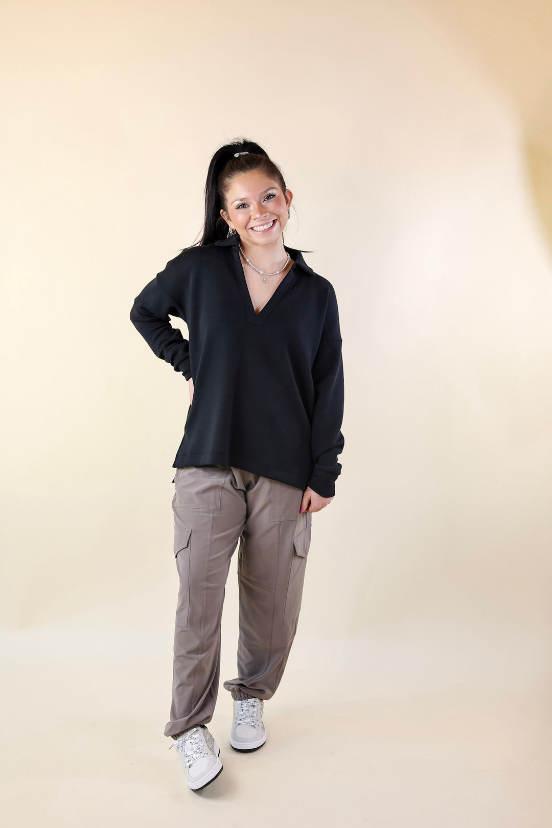 SPANX | Casual Fridays Cargo Jogger in Smoke (Brown) - Giddy Up Glamour Boutique