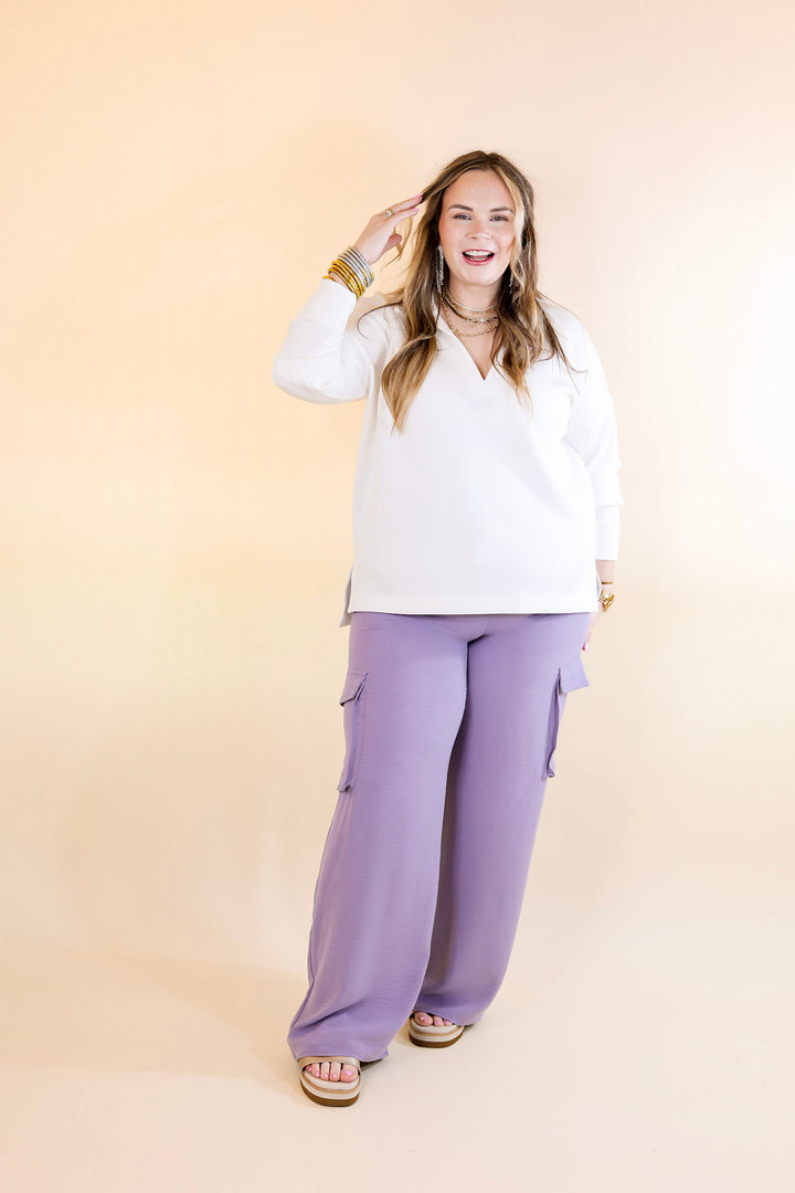Sunday Stroll Wide Leg Cargo Pant in Lilac Purple - Giddy Up Glamour Boutique