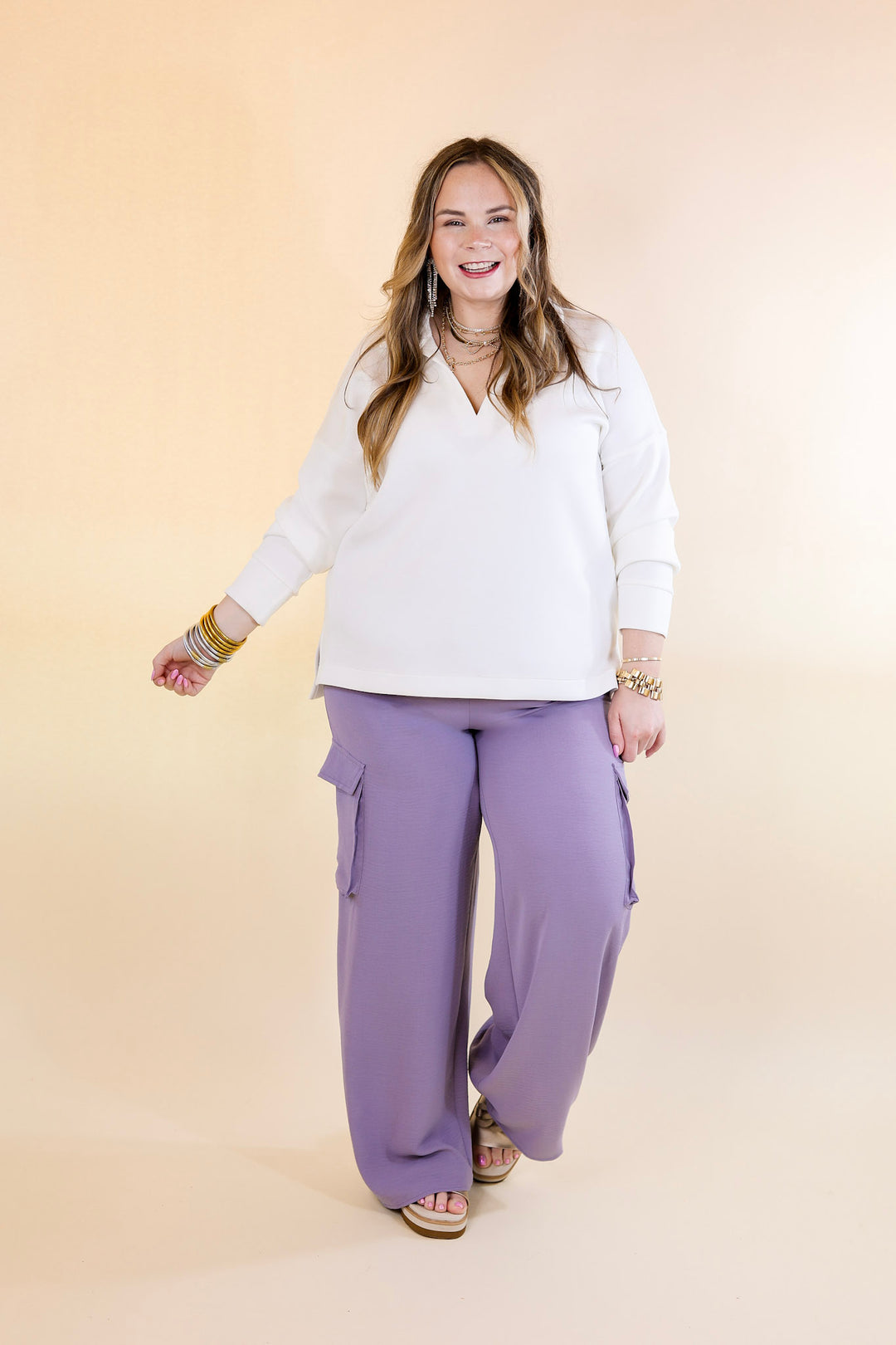 Sunday Stroll Wide Leg Cargo Pant in Lilac Purple - Giddy Up Glamour Boutique