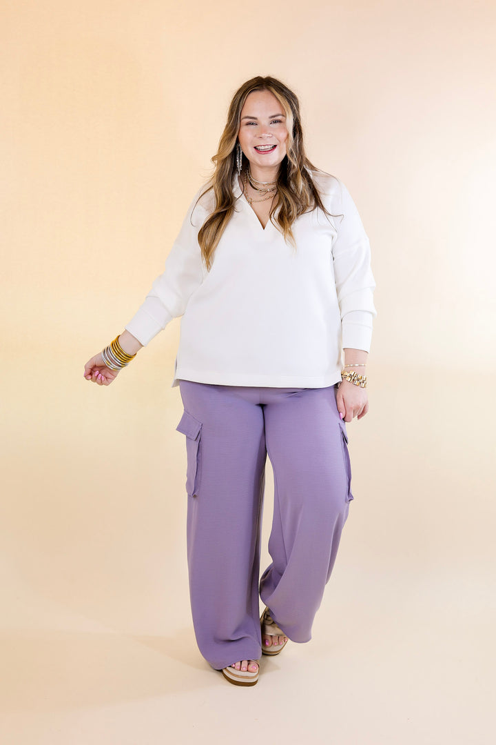Sunday Stroll Wide Leg Cargo Pant in Lilac Purple - Giddy Up Glamour Boutique