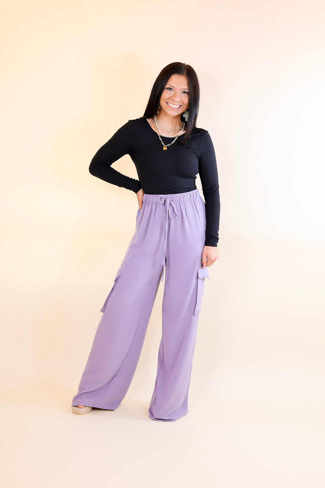 Sunday Stroll Wide Leg Cargo Pant in Lilac Purple - Giddy Up Glamour Boutique
